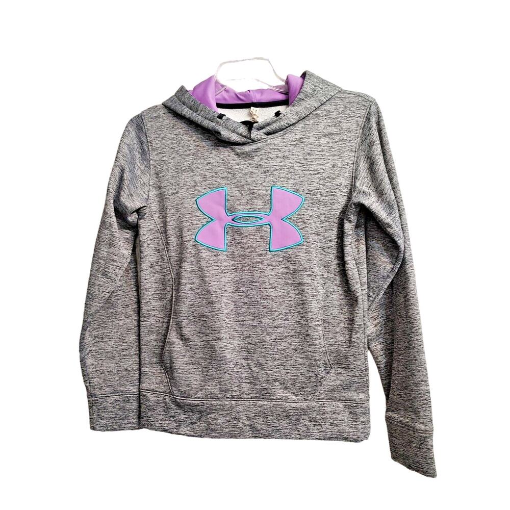 Under Armour Storm Women's Grey Purple Hoodie pocket Sweatshirt Size S. Petite